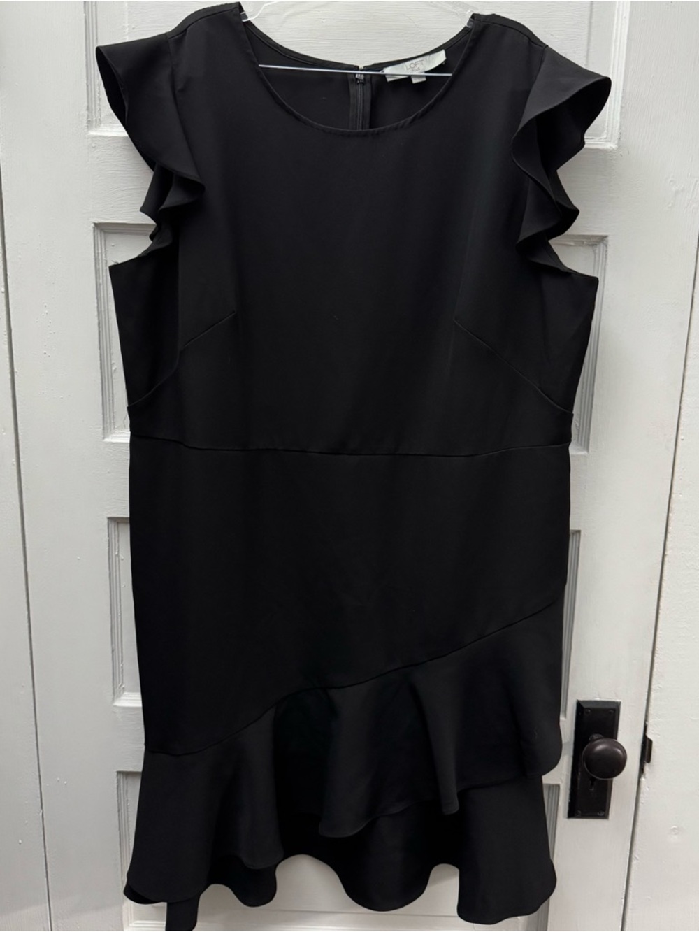LOFT Plus Black Ruffle Sleeve Sheath Dress Size 20 Career Minimalist - Picture 1 of 7
